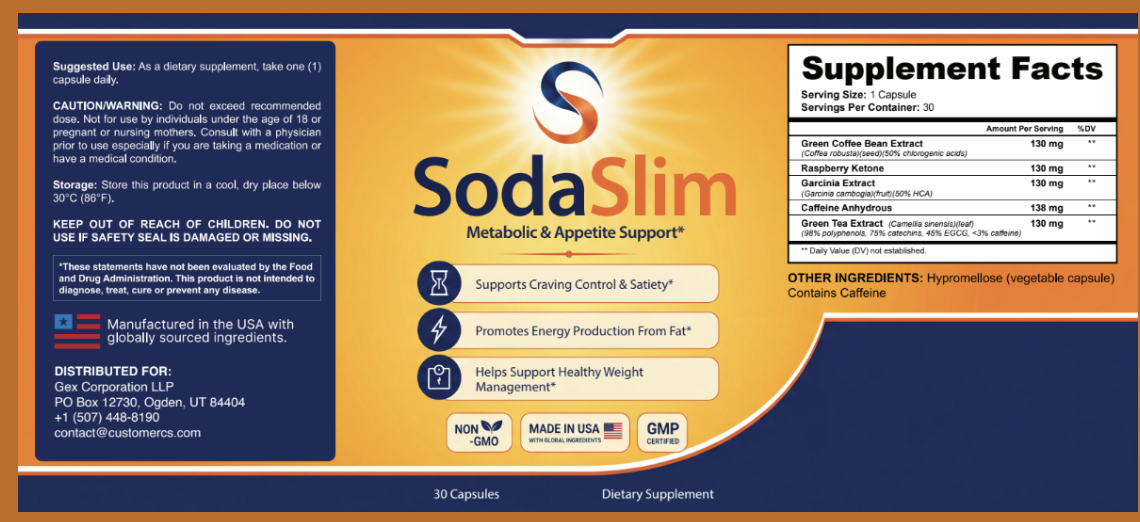 SodaSlim product label and Supplement Facts